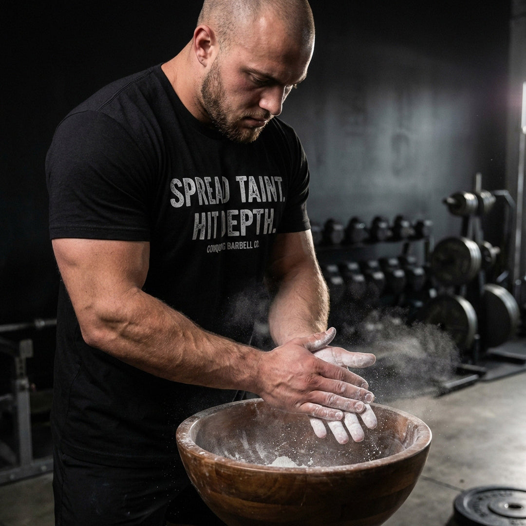 Spread Taint. Hit Depth. - Black Tee - Conquering Barbell
