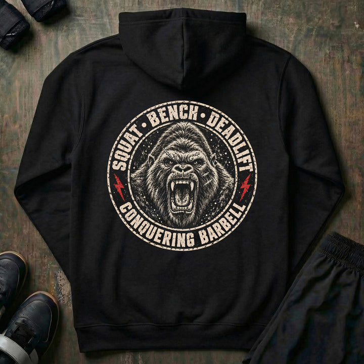Squat Bench Deadlift - Gorilla Badge - Pullover Hoodie - back print on black