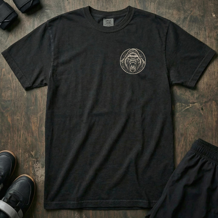 Squat Bench Deadlift - Gorilla Badge - Relaxed Fit Tee - left chest print on black