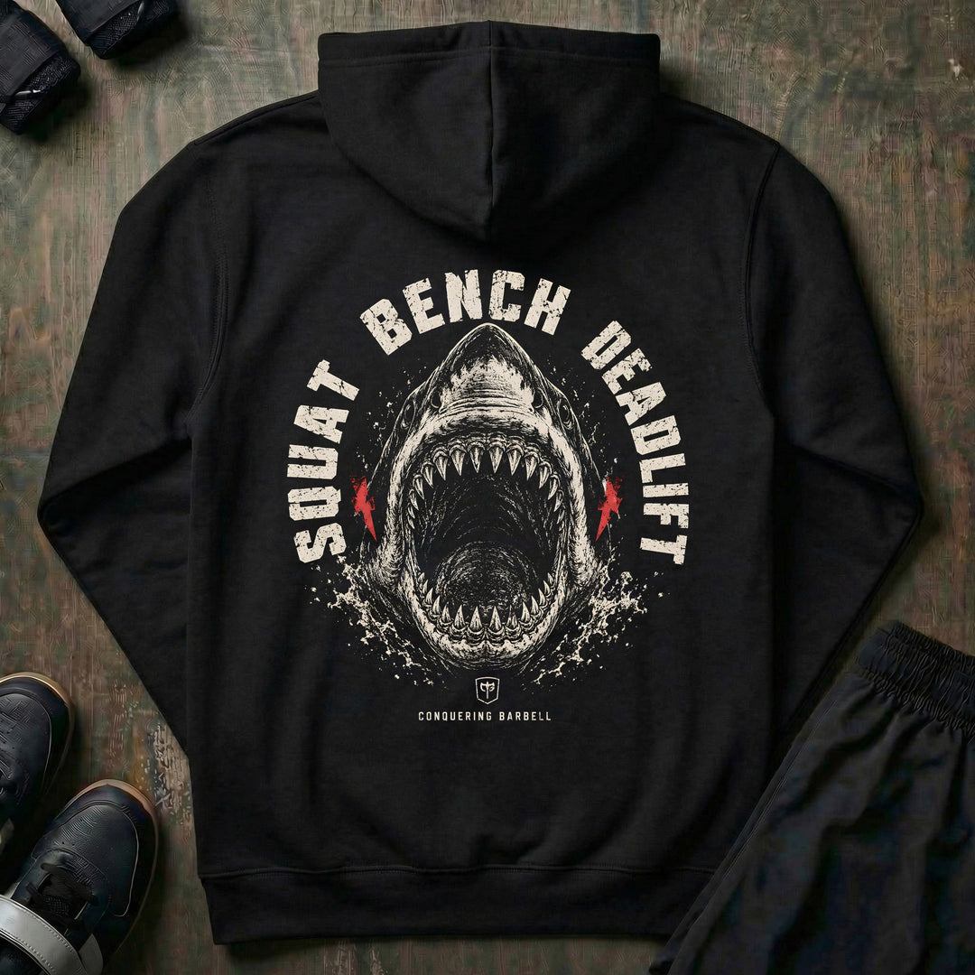 Squat Bench Deadlift - Great White Shark - Pullover Hoodie - back print on black