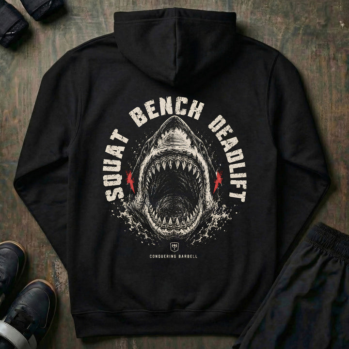 Squat Bench Deadlift - Great White Shark - Pullover Hoodie - back print on black