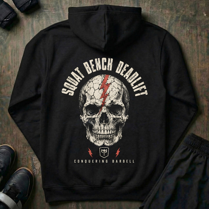 Squat Bench Deadlift - Lightning Skull - Pullover Hoodie - back print on black