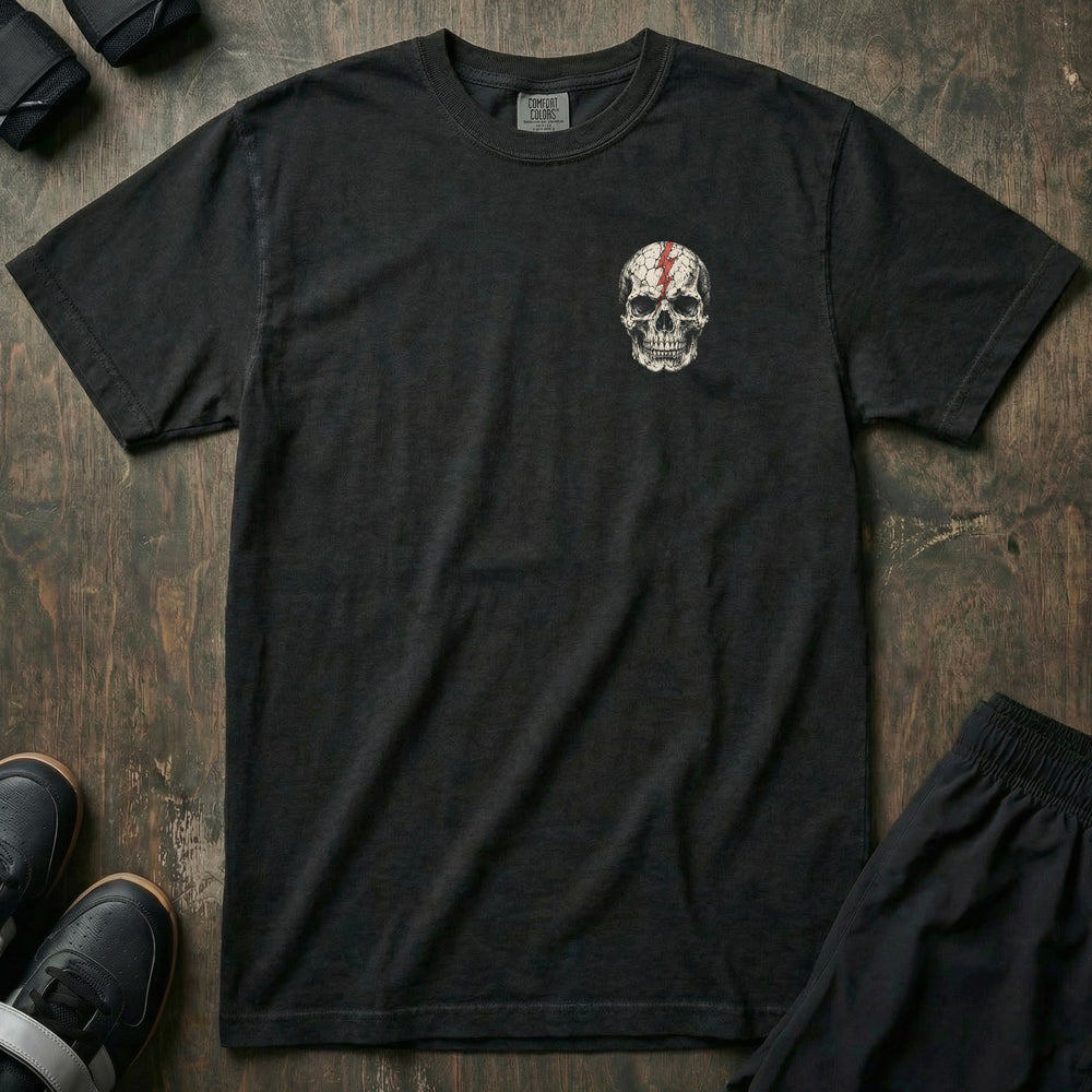 Squat Bench Deadlift - Lightning Skull - Relaxed Fit Tee - left chest print on black