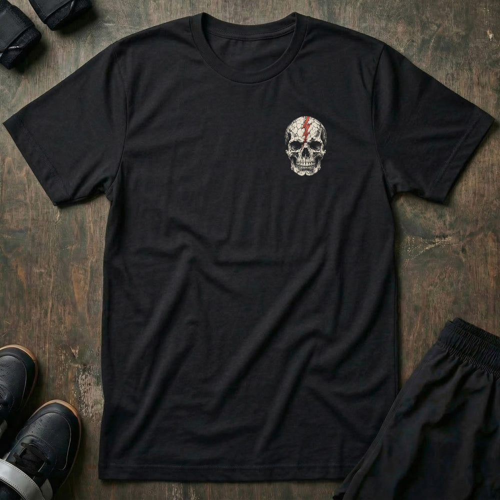 Squat Bench Deadlift - Lightning Skull - Tee - left chest print on black