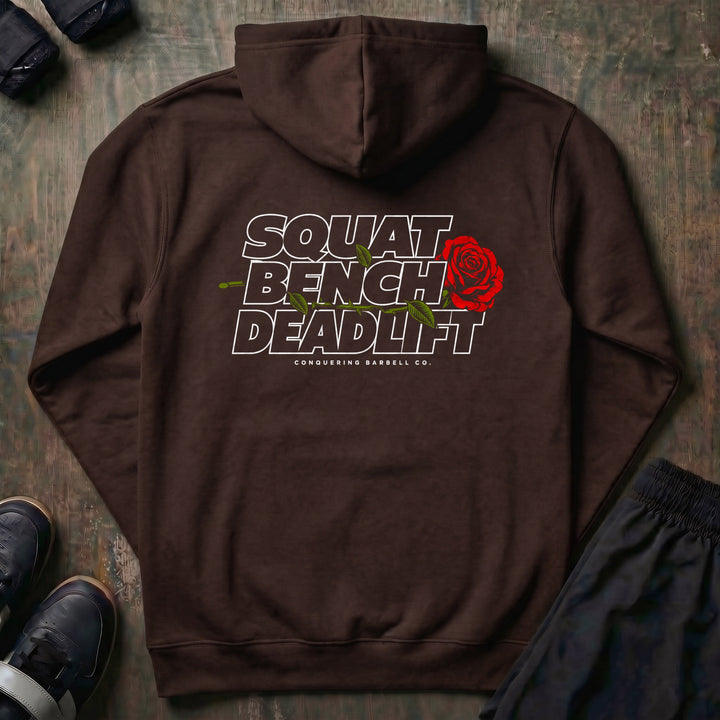Squat Bench Deadlift - Rose pullover hoodie in Brown, back print