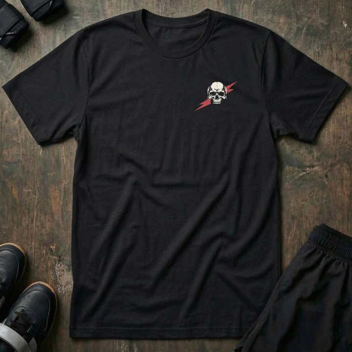 Squat Bench Deadlift - Stacked Skull - Tee - left chest print on black