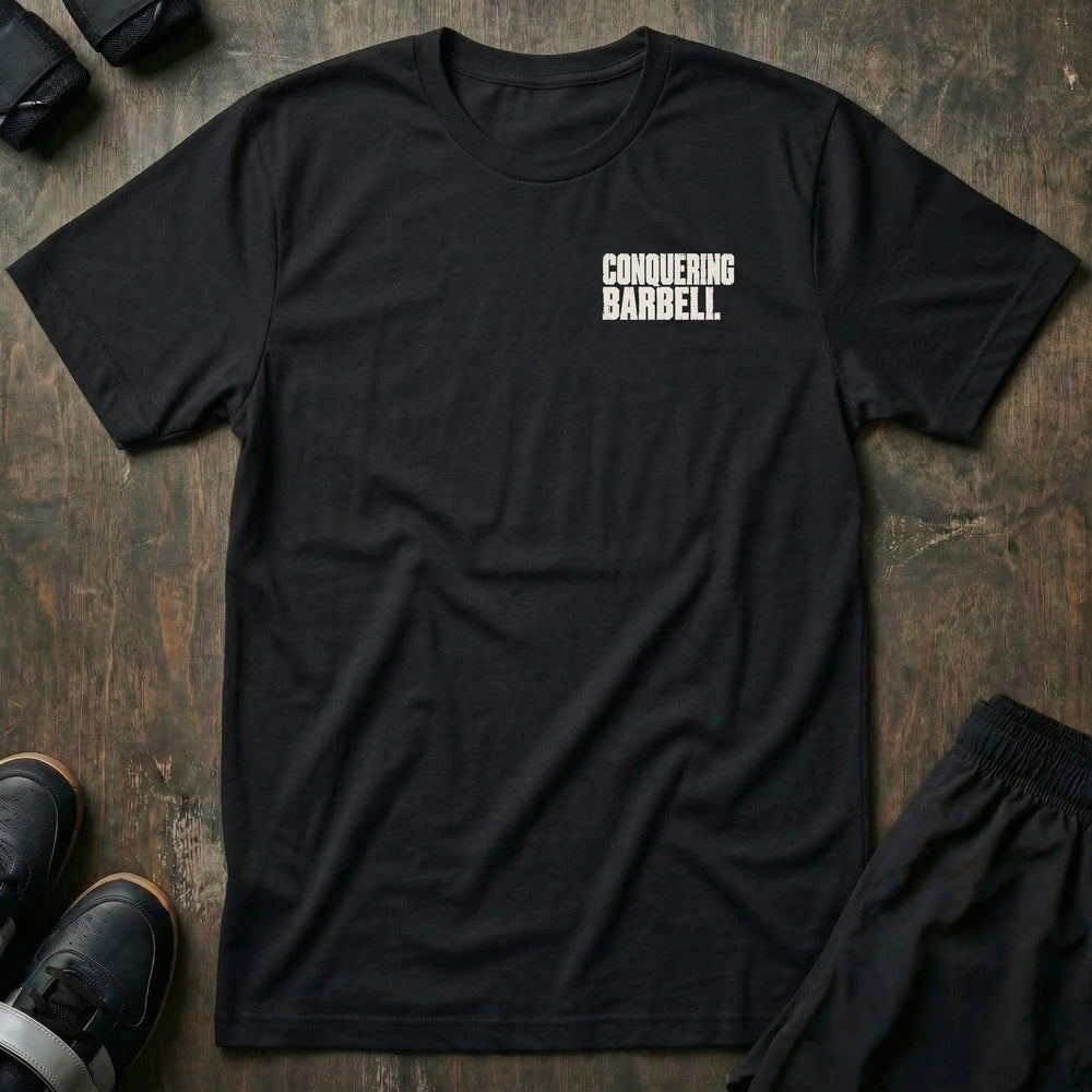Squat Bench Deadlift - Varsity Block - Tee - left chest print on black