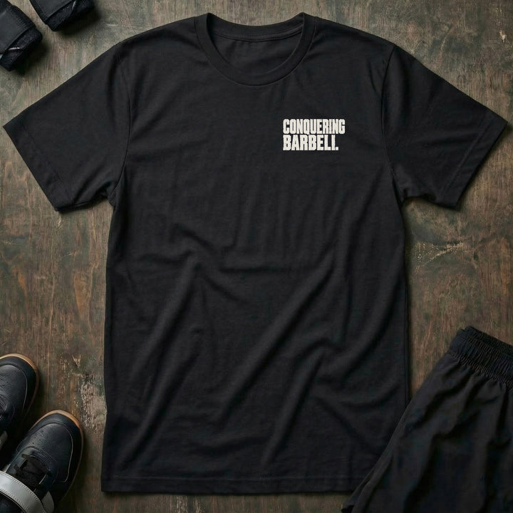 Squat Bench Deadlift - Varsity Block - Tee - left chest print on black