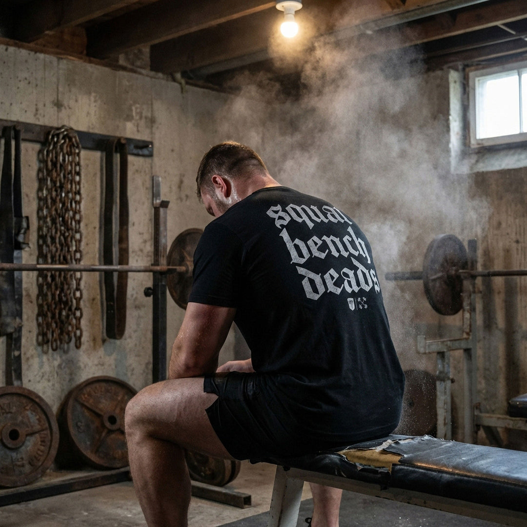 Squat Bench Deads on Black Tee - Conquering Barbell