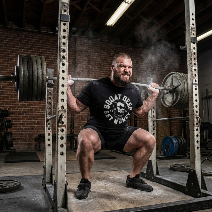 Squat Deep, Get Money tee - Conquering Barbell