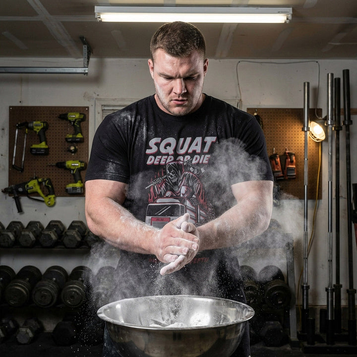 Squat Deep or Die! No Garbage Depth tee in Black: the grim reaper behind the wheel of a garbage truck