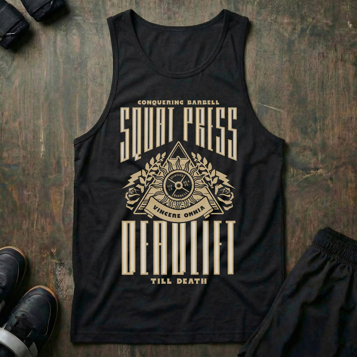 Squat Press Deadlift Till Death tank top in Black