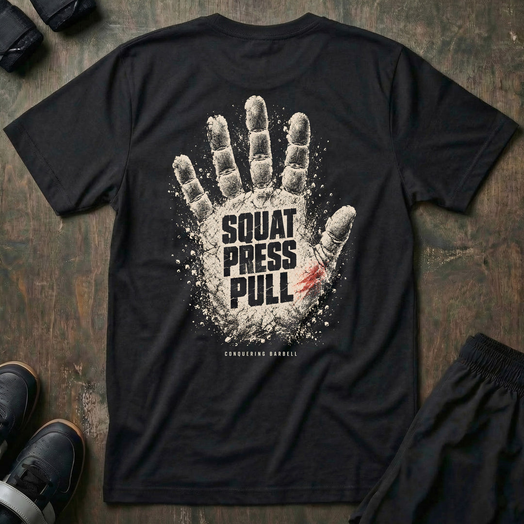 Squat Press Pull - Chalk Hand - Tee - back print on black