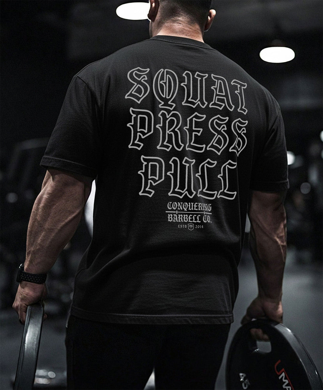 Squat Press Pull - OG Black - Relaxed Fit tee - Conquering Barbell