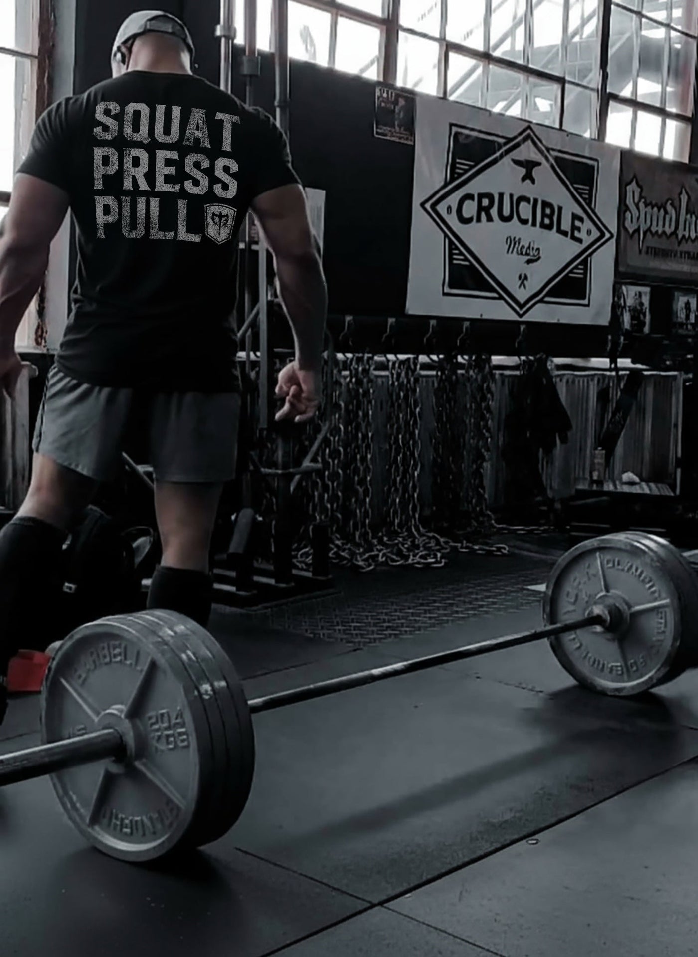Squat Press Pull® on Black Tee - Conquering Barbell