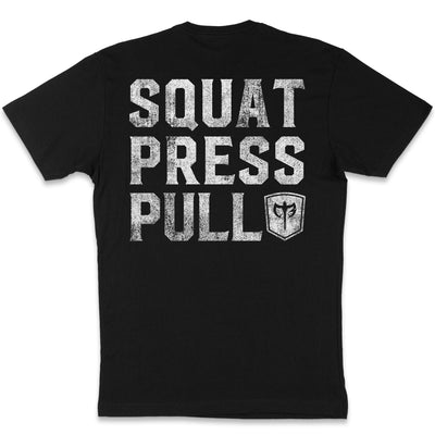 Squat Press Pull® on Black Tee - Conquering Barbell