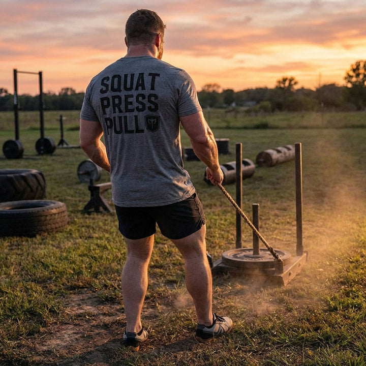 Squat Press Pull® tee in Heather Grey