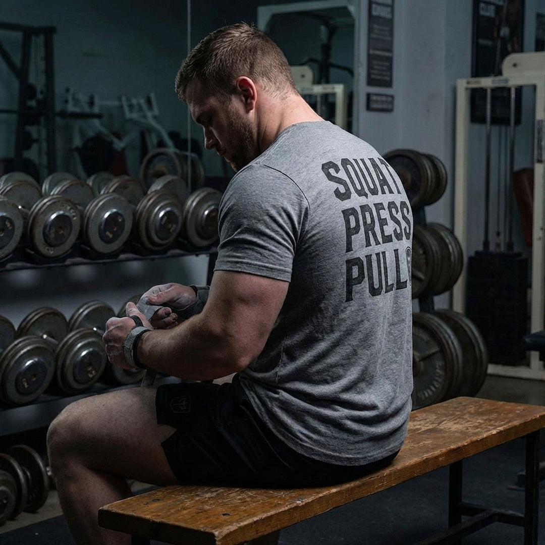 Squat Press Pull® tee in Heather Grey