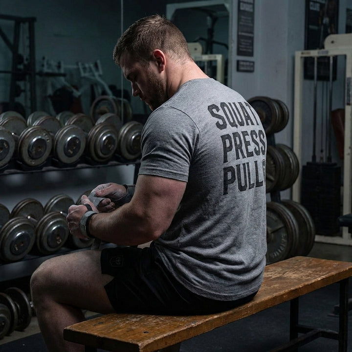 Squat Press Pull® tee in Heather Grey
