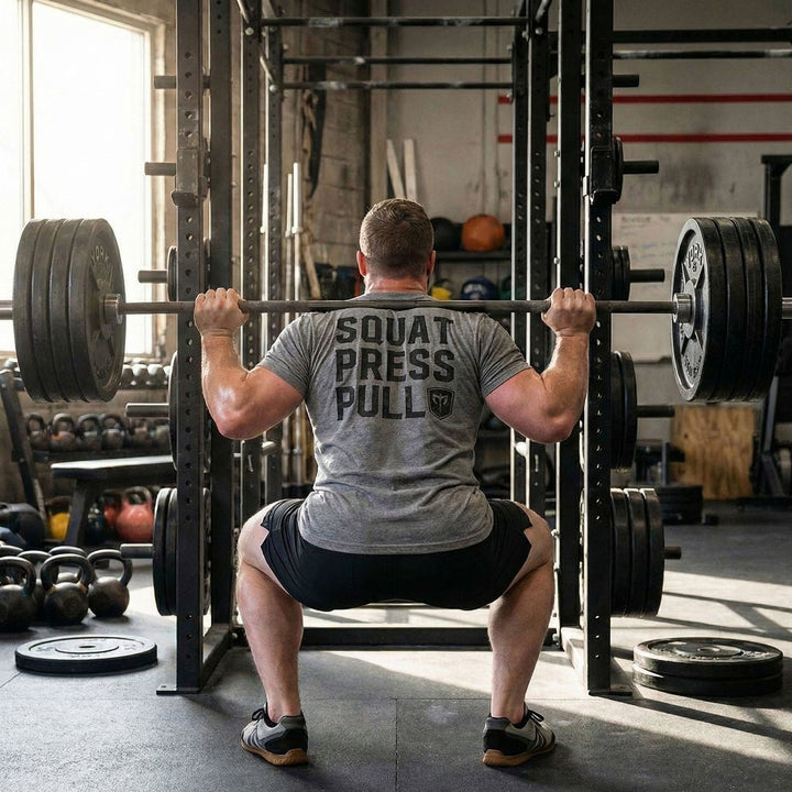 Squat Press Pull® tee in Heather Grey