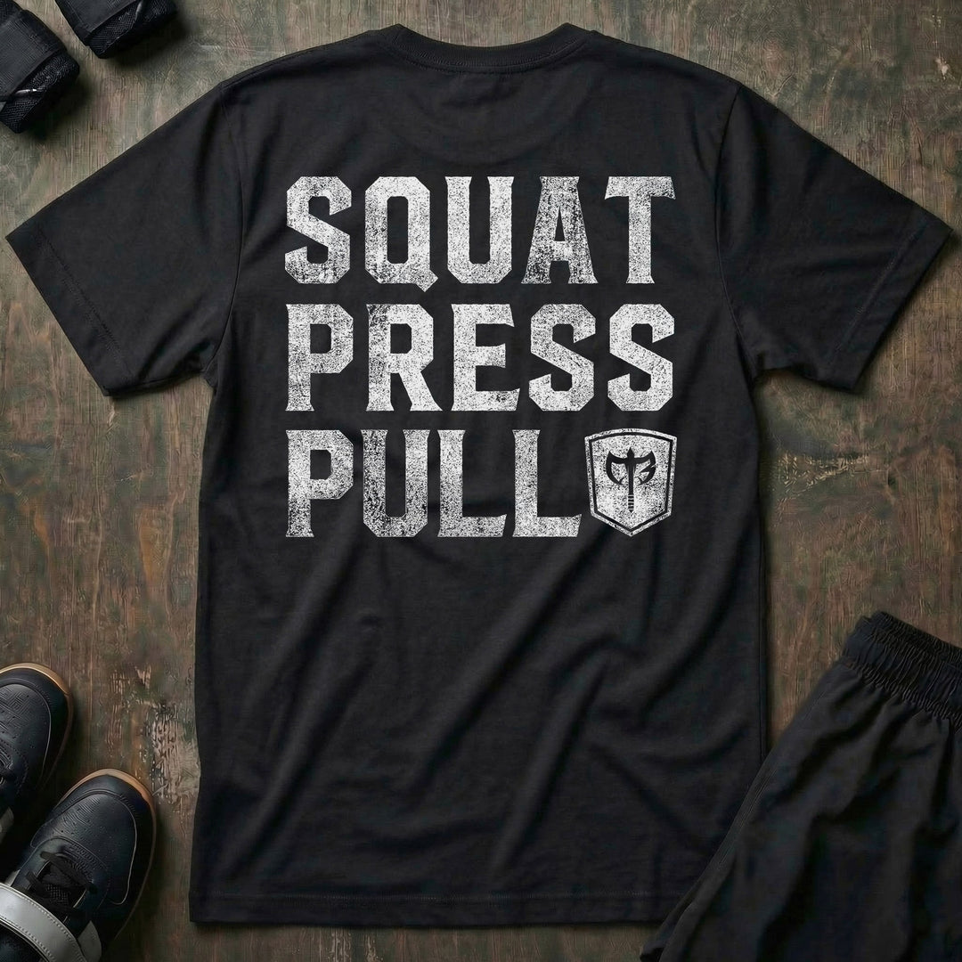 Squat Press Pull® Powerlifting Tee - Black - Conquering Barbell