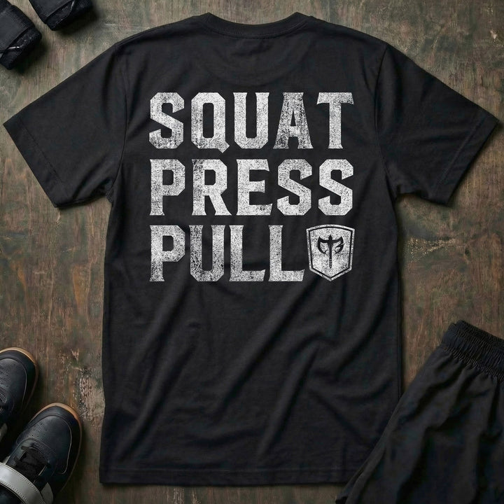 Squat Press Pull® Powerlifting Tee - Black - Conquering Barbell