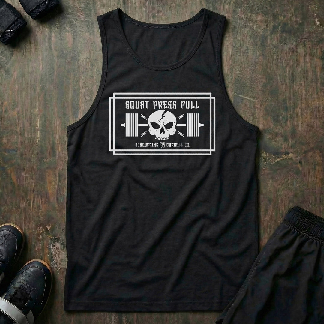 Squat Press Pull (Skull) tank top in Black
