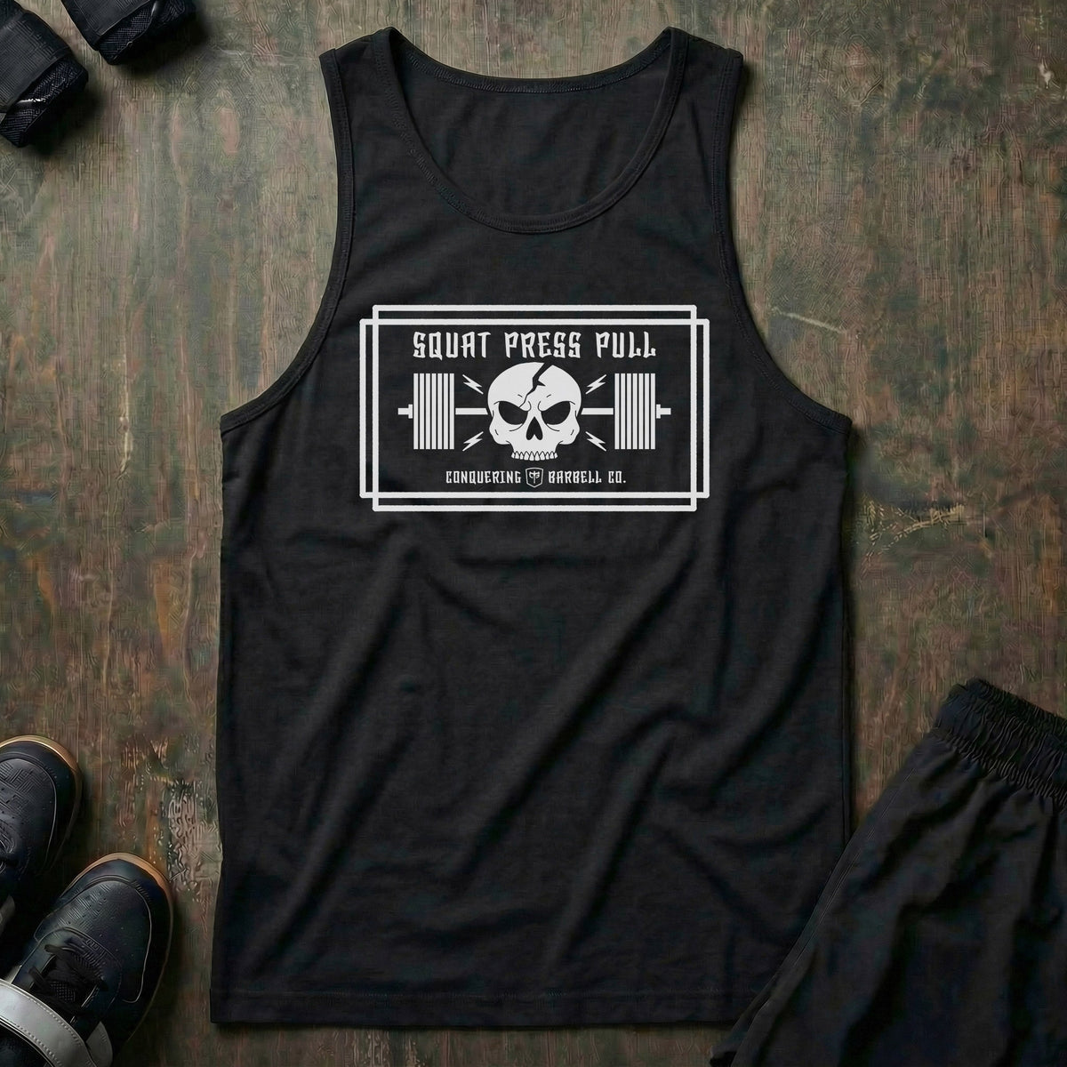 Squat Press Pull (Skull) tank top in Black