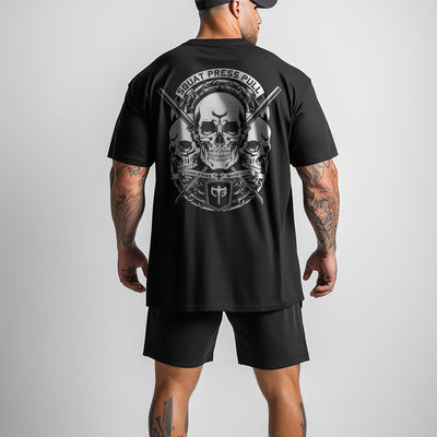 Squat Press Pull - Skulls - Oversized tee - Conquering Barbell