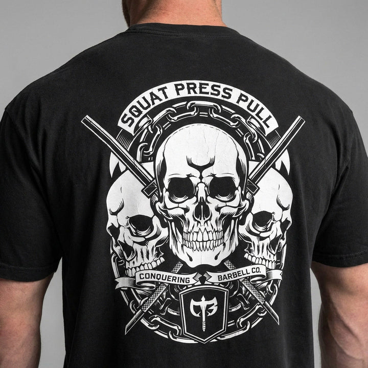 Squat Press Pull Skulls relaxed fit tee in Black