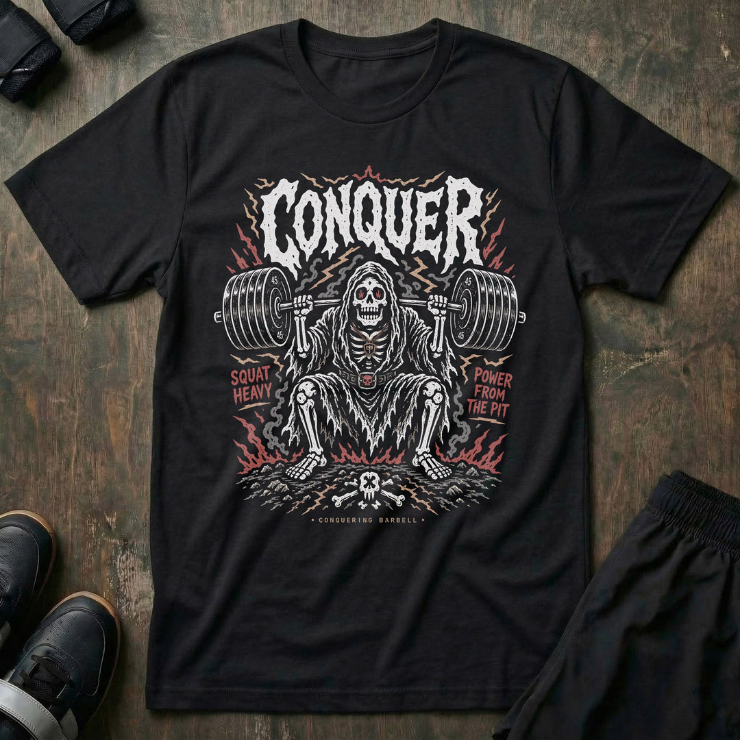 Squat Reaper - on Black Tee - Conquering Barbell