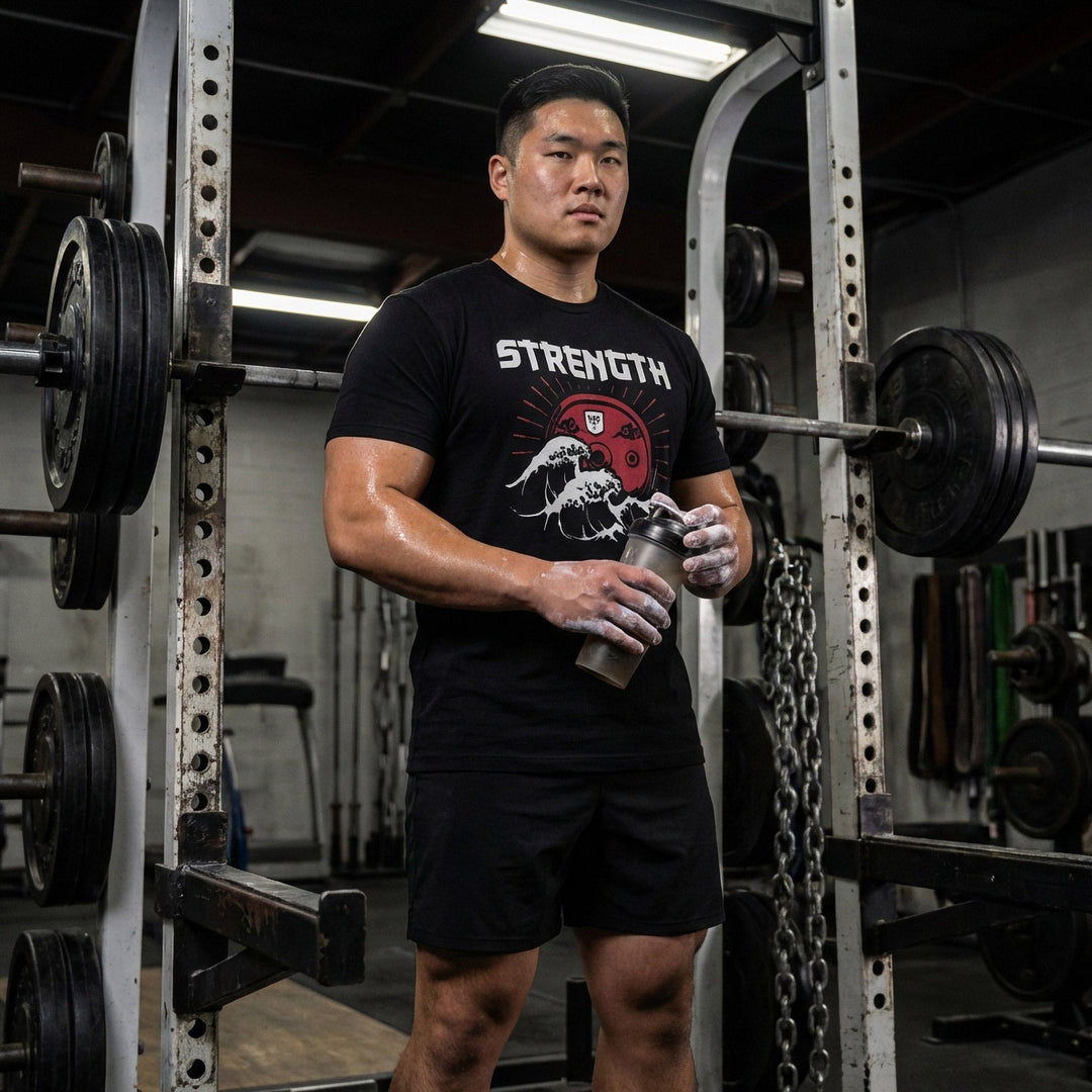 Strength (Waves) - on Black Tee - Conquering Barbell