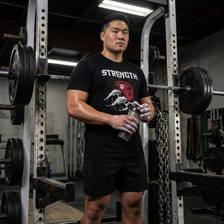 Strength (Waves) - on Black Tee - Conquering Barbell