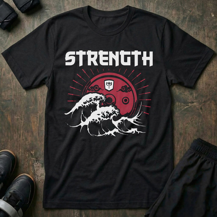 Strength (Waves) - on Black Tee - Conquering Barbell