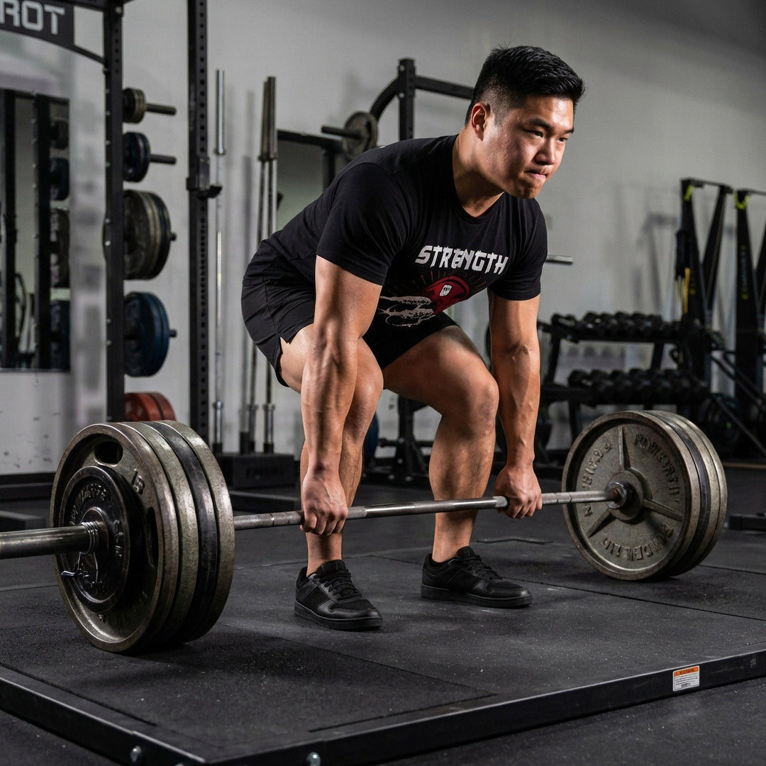Strength (Waves) - on Black Tee - Conquering Barbell