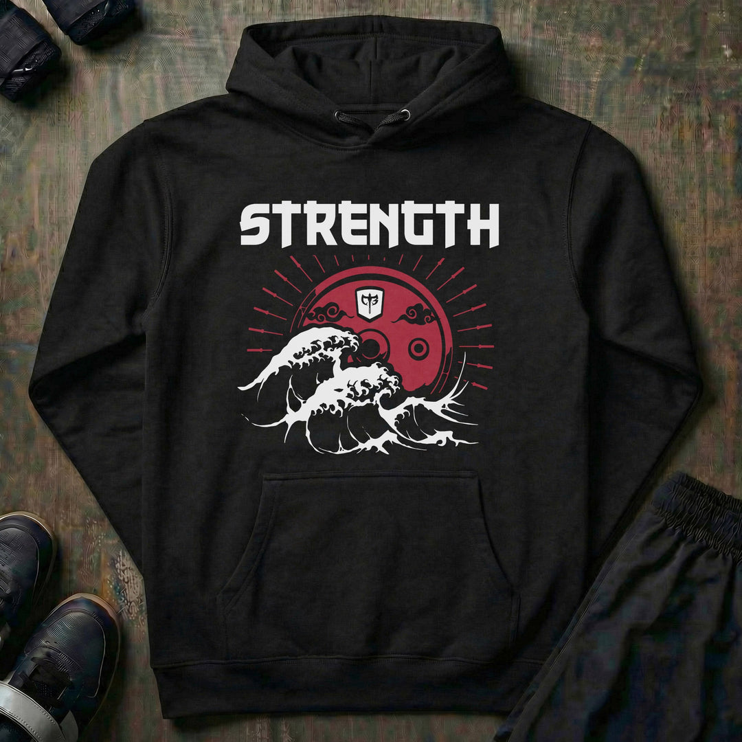 Strength (Waves) Pullover Hoodie - Black - Conquering Barbell