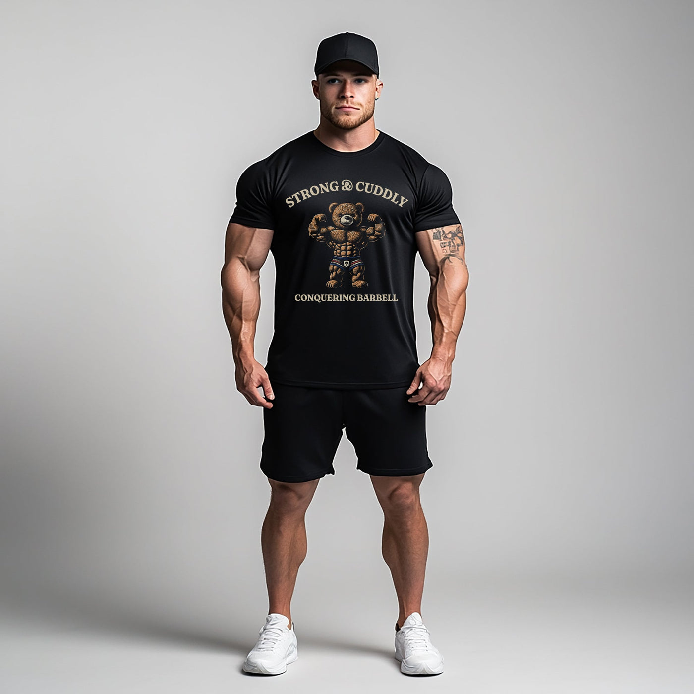 Strong & Cuddly Bear Tee - Conquering Barbell