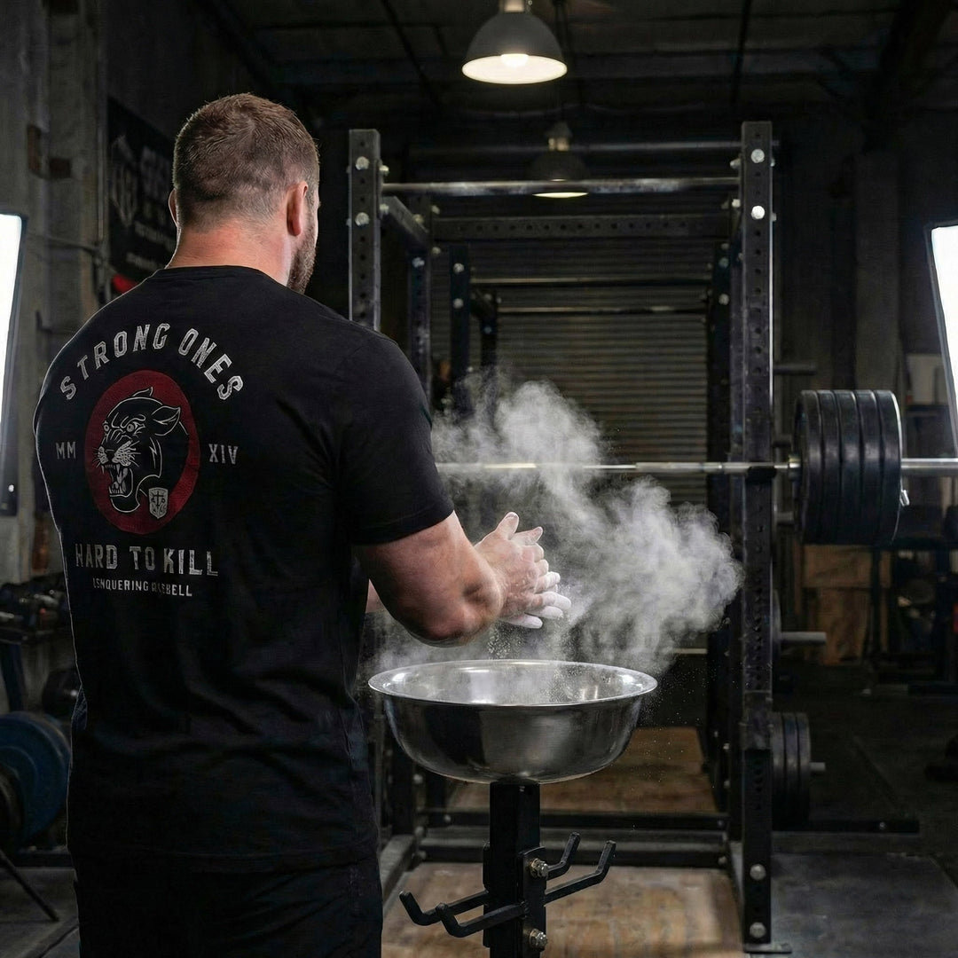 Strong Ones Hard to Kill - on Black Tee - Conquering Barbell