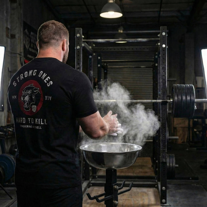 Strong Ones Hard to Kill - on Black Tee - Conquering Barbell