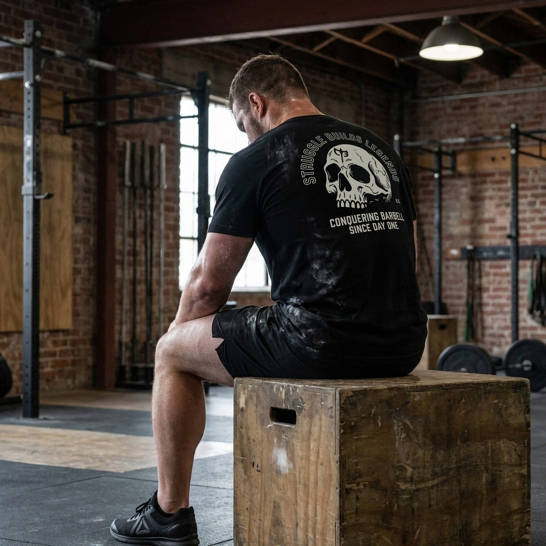 Struggle Builds Legends tee: a skull with the CB shield on its forehead