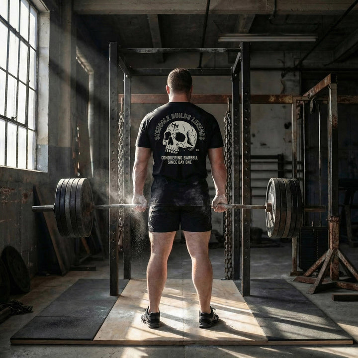 Struggle Builds Legends tee: a skull with the CB shield on its forehead