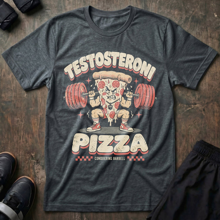 Testosteroni Pizza tee in Heather Heavy Metal