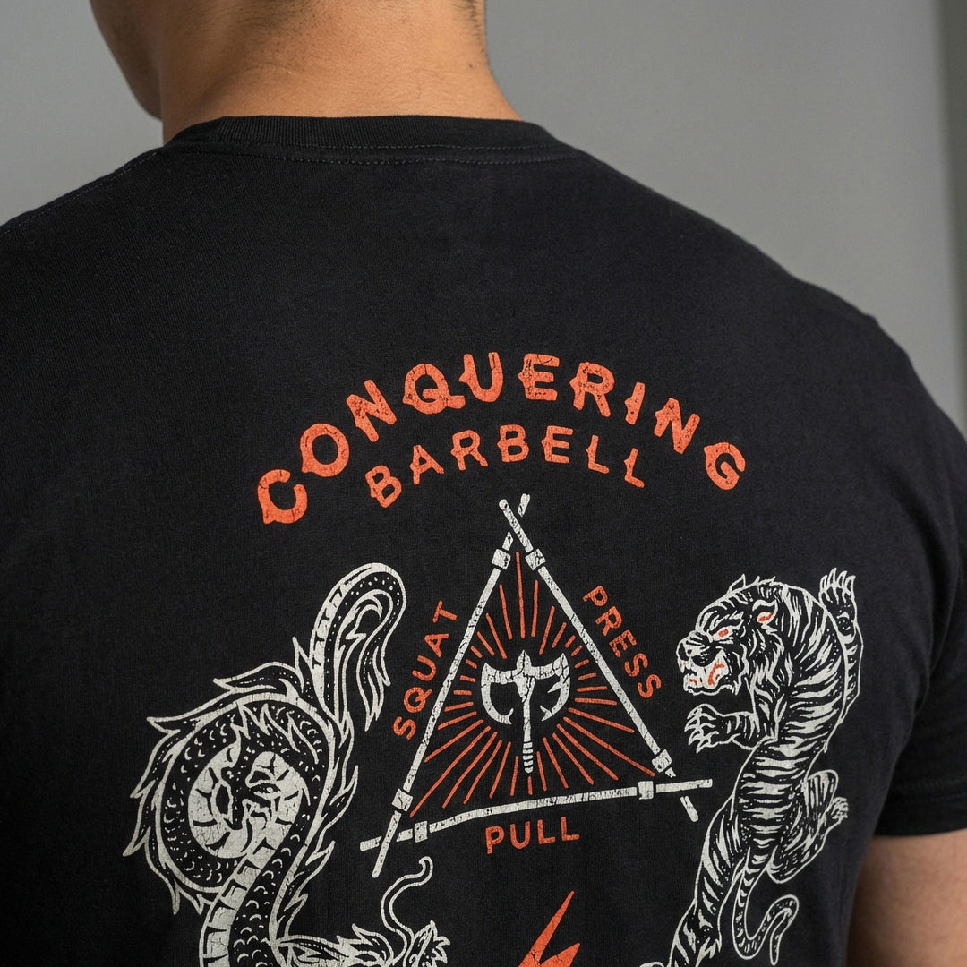 The Balance of Power - Black Tee - Conquering Barbell