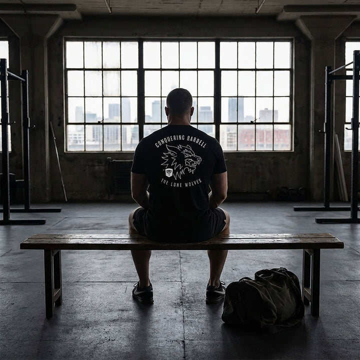 The Lone Wolves tee in Black: a snarling line-art wolf head with the CB shield