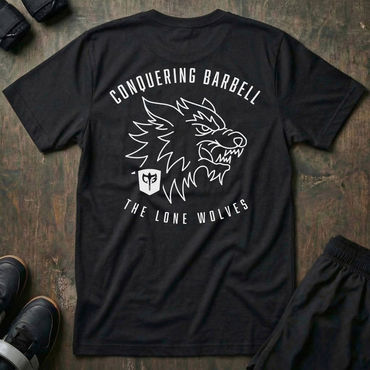 The Lone Wolves tee in Black: a snarling line-art wolf head with the CB shield