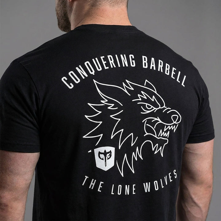 The Lone Wolves tee in Black: a snarling line-art wolf head with the CB shield