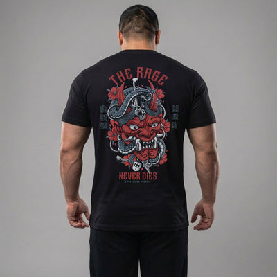 The Rage Never Dies - Hannya Mask - Black Tee - Conquering Barbell