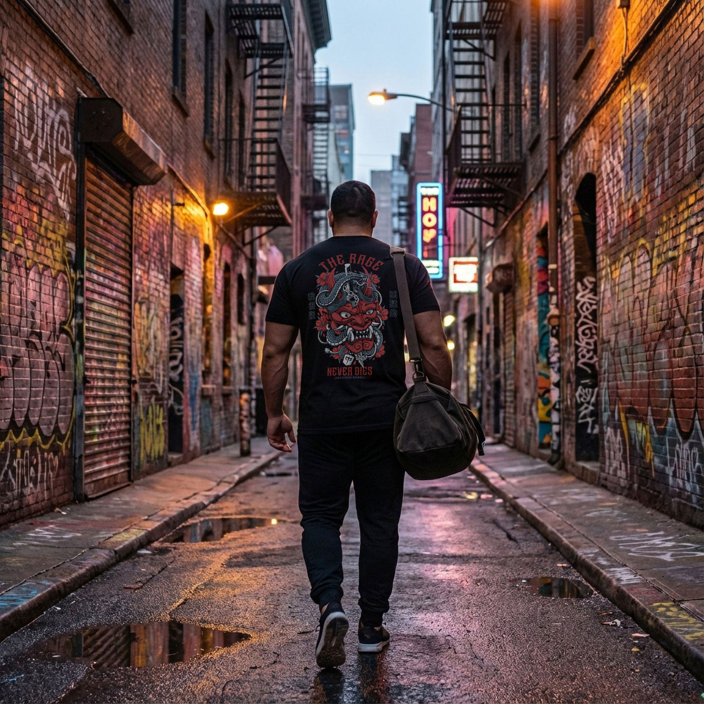 The Rage Never Dies - Hannya Mask - Black Tee - Conquering Barbell