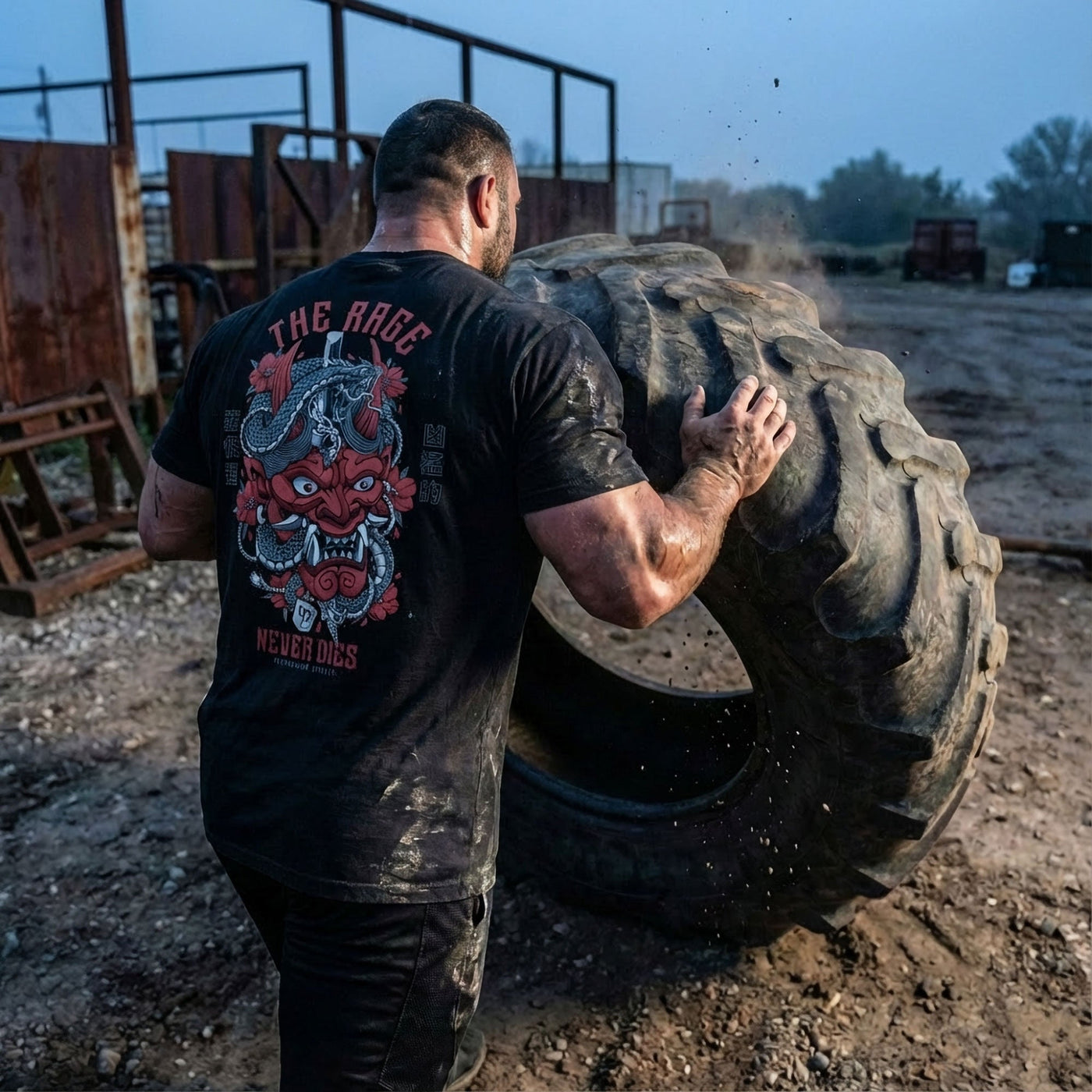 The Rage Never Dies - Hannya Mask - Black Tee - Conquering Barbell