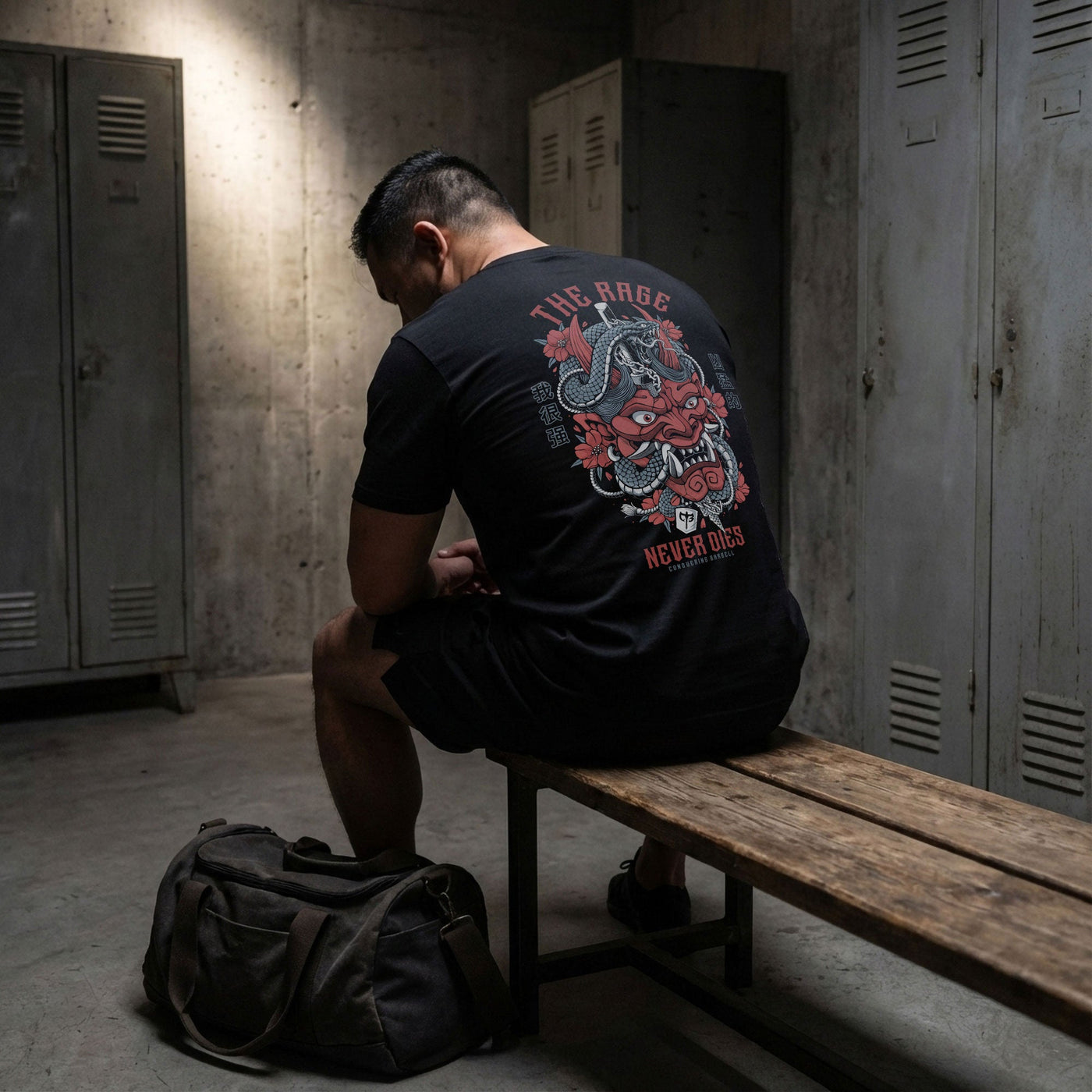 The Rage Never Dies - Hannya Mask - Black Tee - Conquering Barbell